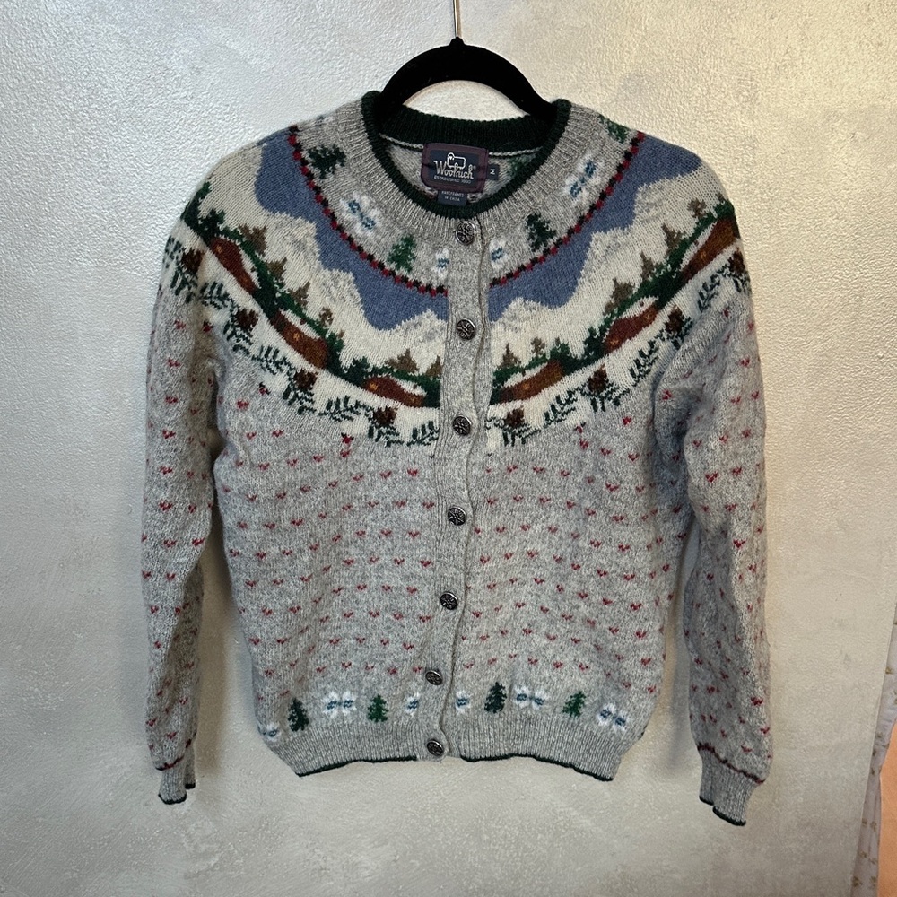 Vintage Woolrich Gray and Green Wool Cardigan sz medium